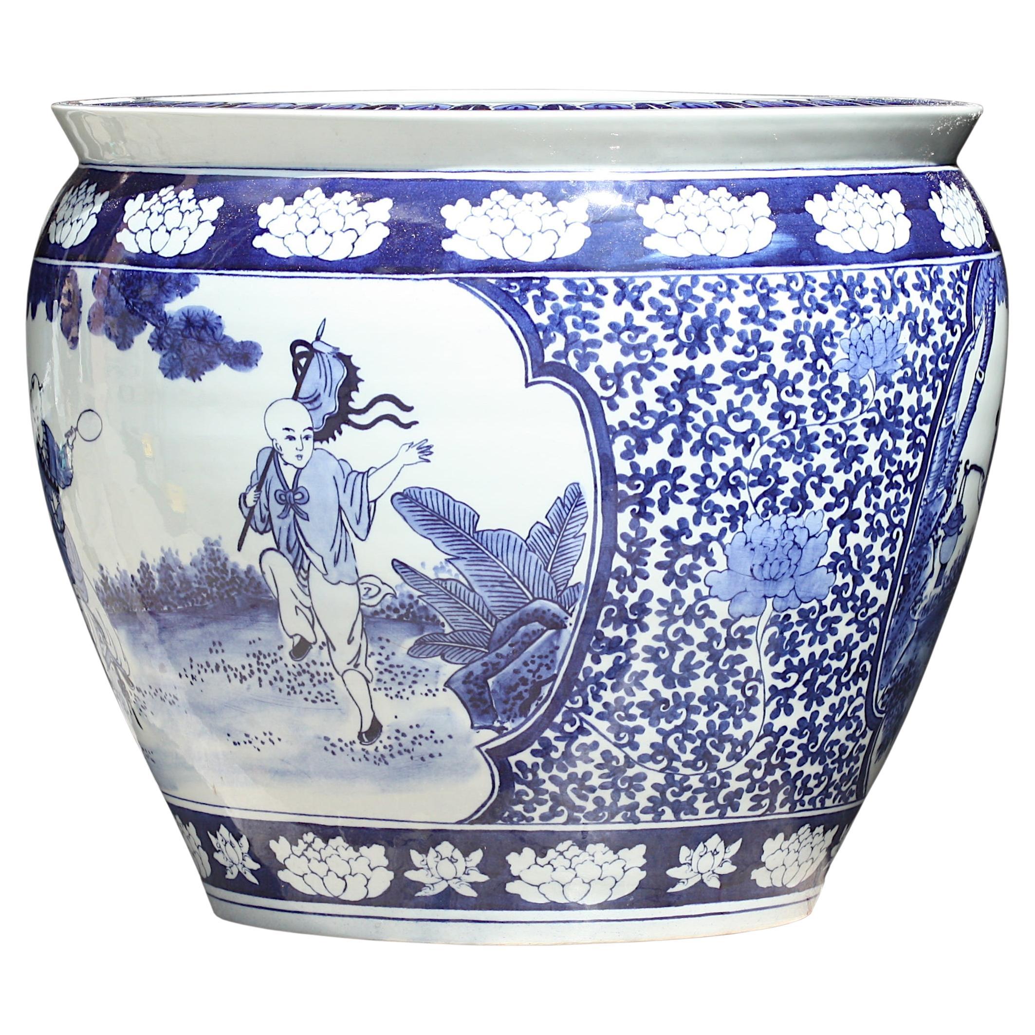 Chinese Blue & White Decorated Porcelain Fish Bowl