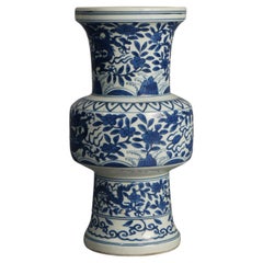 Chinese Blue & White Dragon and Floral Decorated Porcelain Vase with Wanii Mark