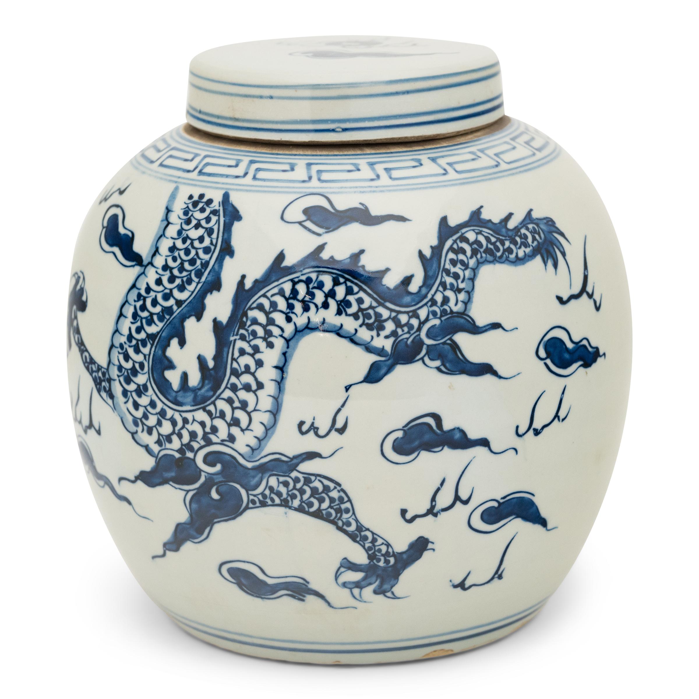 Chinese Export Chinese Blue & White Dragon Jar