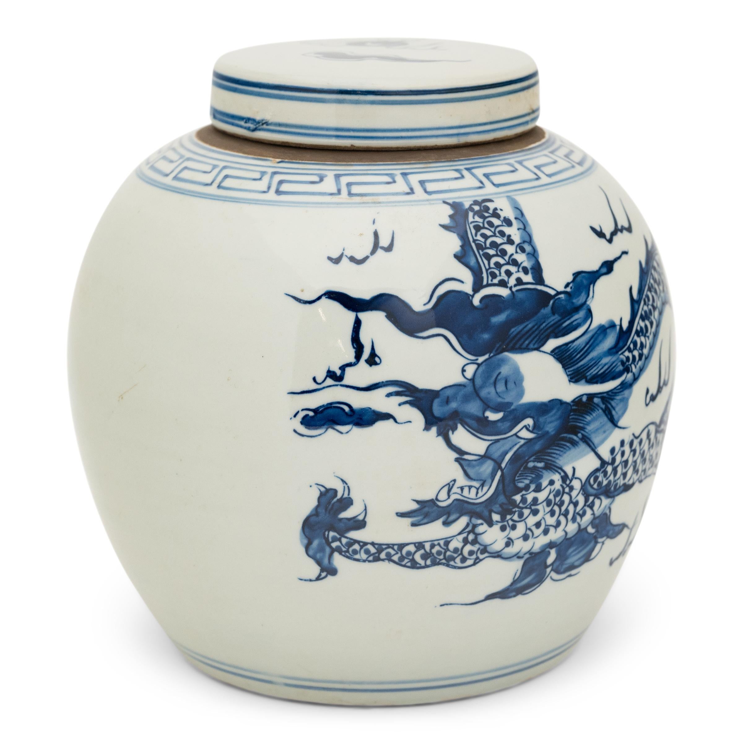 Chinese Export Chinese Blue & White Dragon Jar For Sale