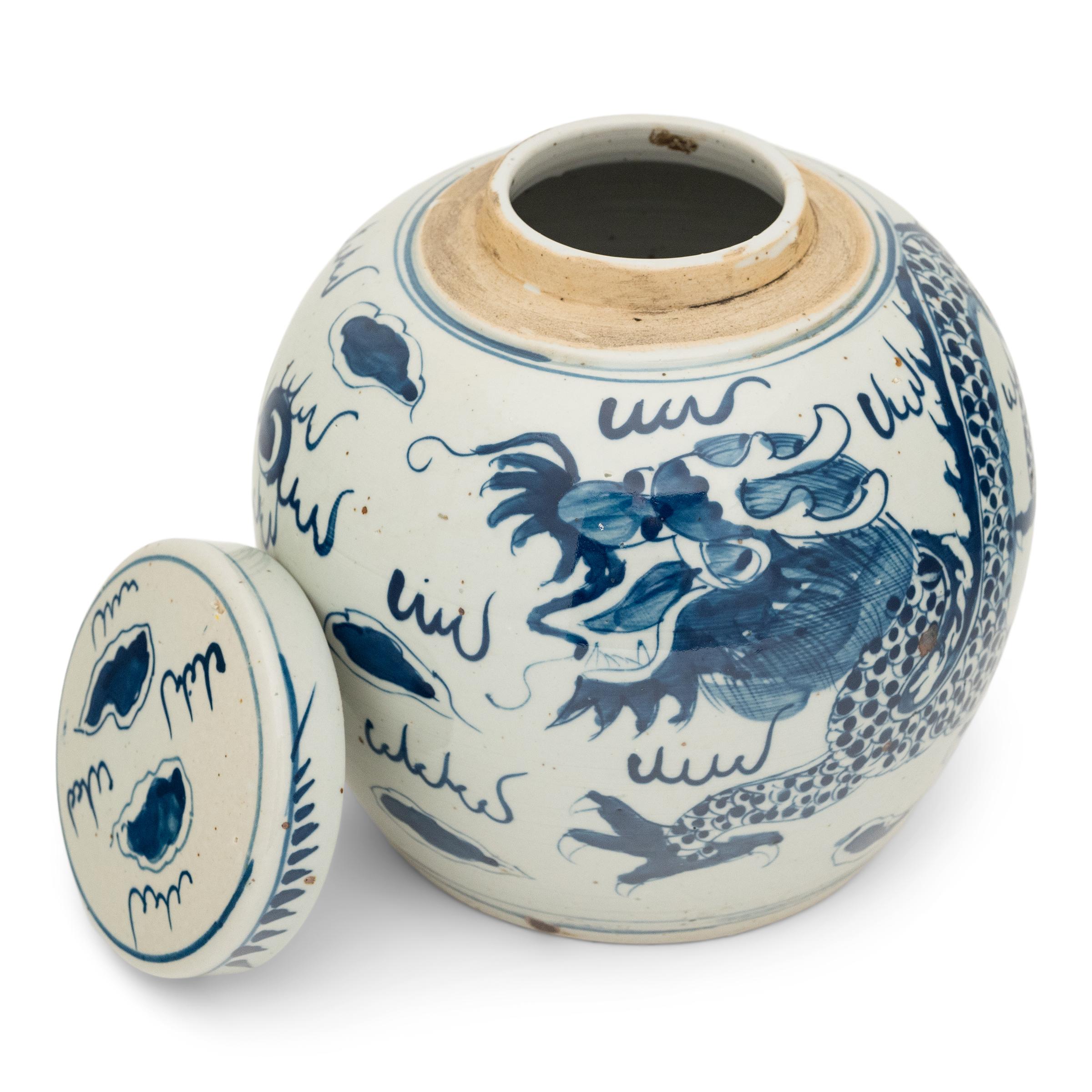 Chinese Blue & White Dragon Jar In Good Condition In Chicago, IL