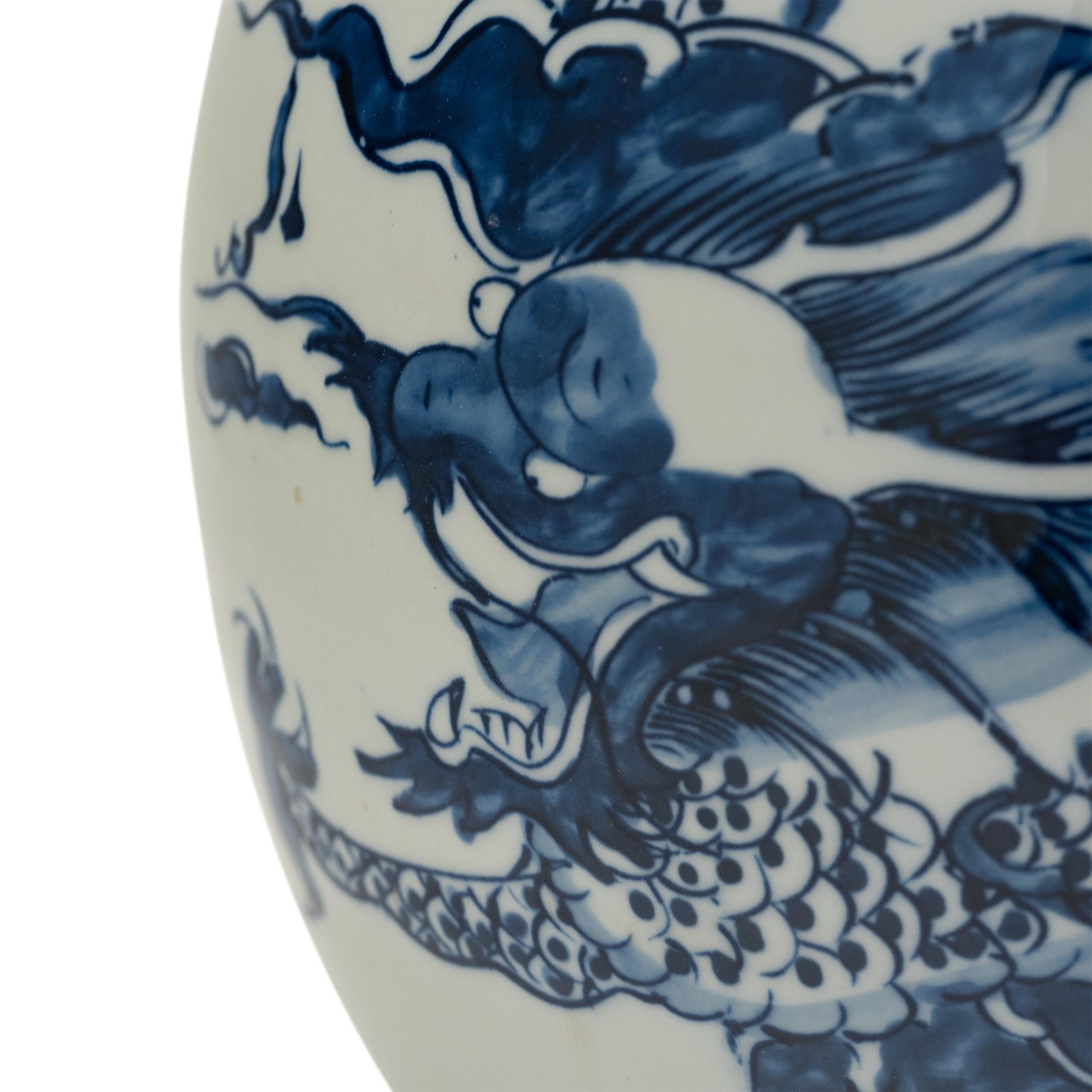 Contemporary Chinese Blue & White Dragon Jar