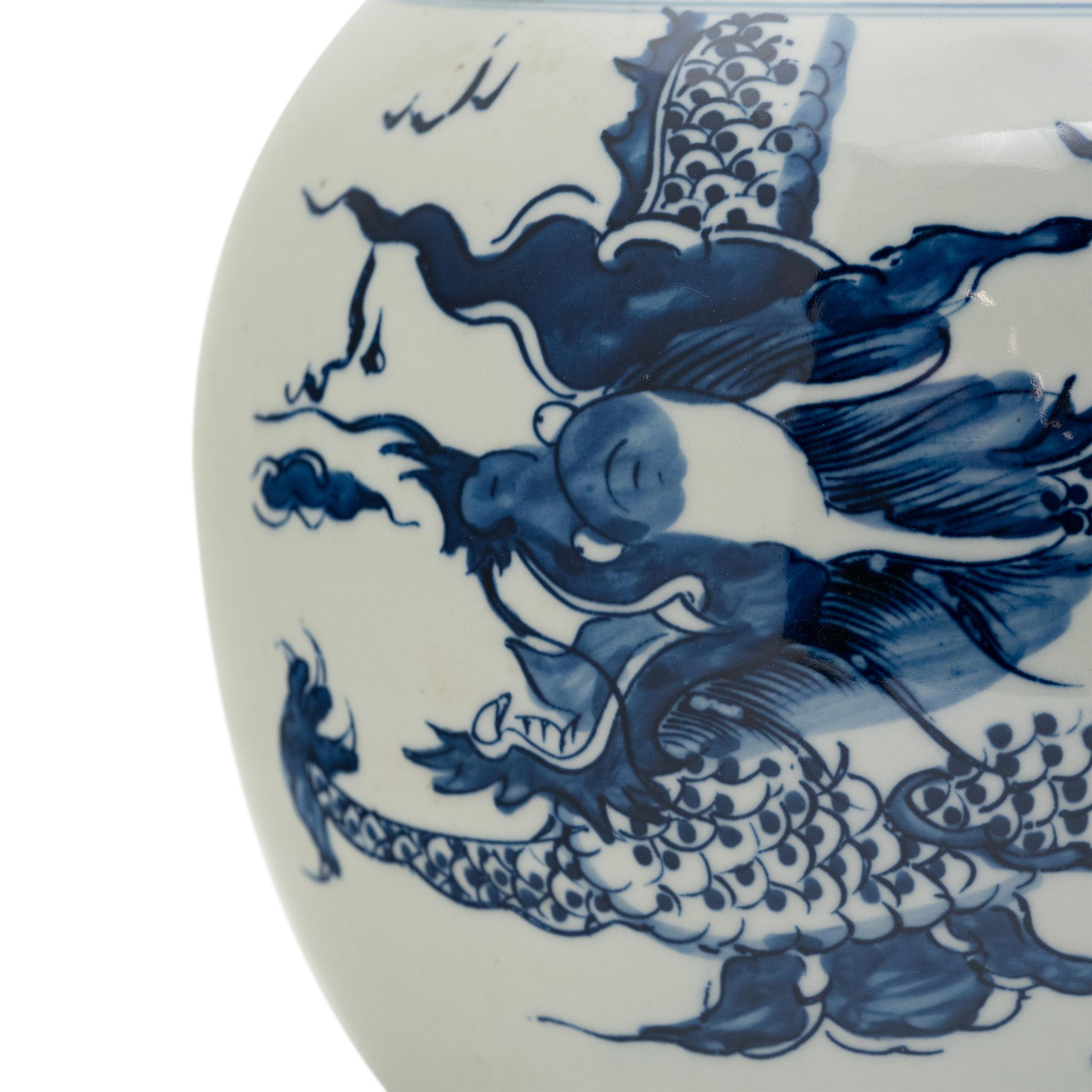 Contemporary Chinese Blue & White Dragon Jar For Sale
