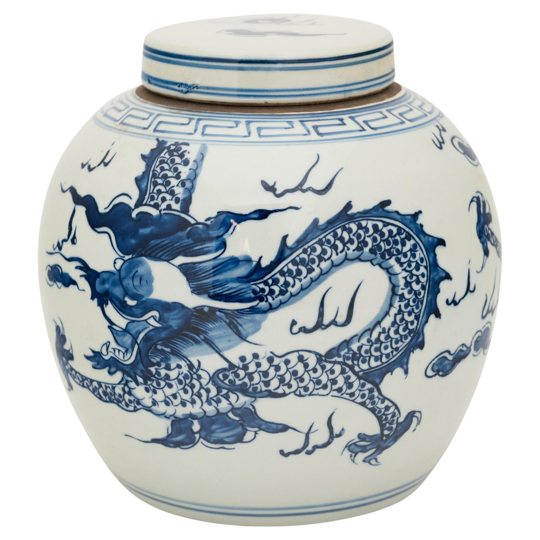 JAR chinois avec dragon bleu et blanc