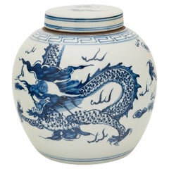 Vaso cinese con drago blu e bianco