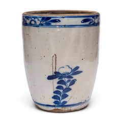 Chinese Blue & White Egg Jar with Lovebirds & Peonies, Early 20th Century