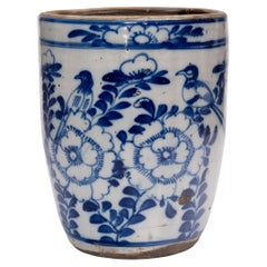Chinese Blue & White Egg Jar with Lovebirds & Peonies, Early 20th Century
