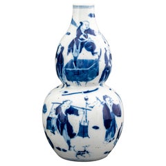 Chinese Blue & White Figural Double Gourd Vase
