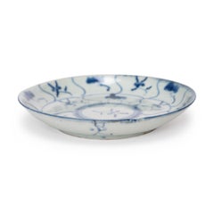 Plato Floral Chino Azul y Blanco, Siglo XIX