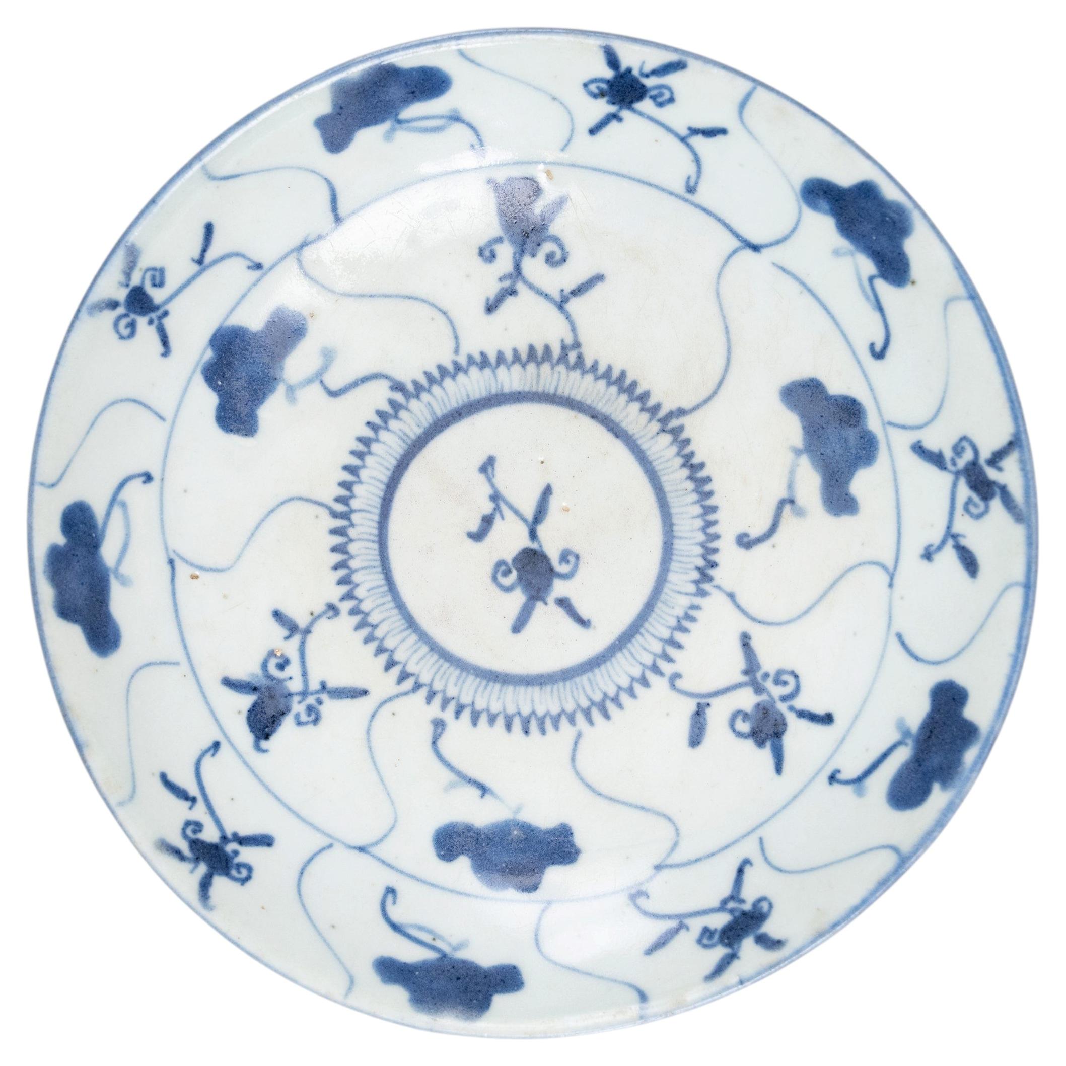 Chinese Blue & White Floral Plate, 19th Century