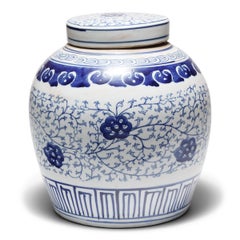 Chinese Blue & White Ginger Jar with Trailing Vines
