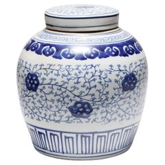 Chinese Blue & White Ginger Jar with Trailing Vines