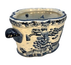 Chinese Blue & White Hand Painted Cache Pot