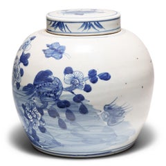 Chinese Blue & White Jar with Birds & Flowers