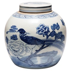 Chinese Blue & White Jar with Birds & Flowers