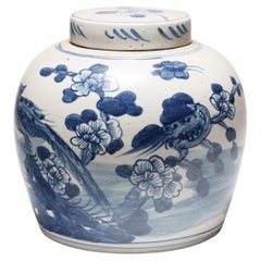 Chinese Blue & White Jar with Birds & Flowers