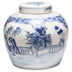 Jarra china azul y blanca con el Primer Erudito