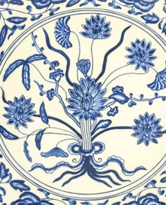 Chinese Blue & White Lotus Motif Porcelain Charger