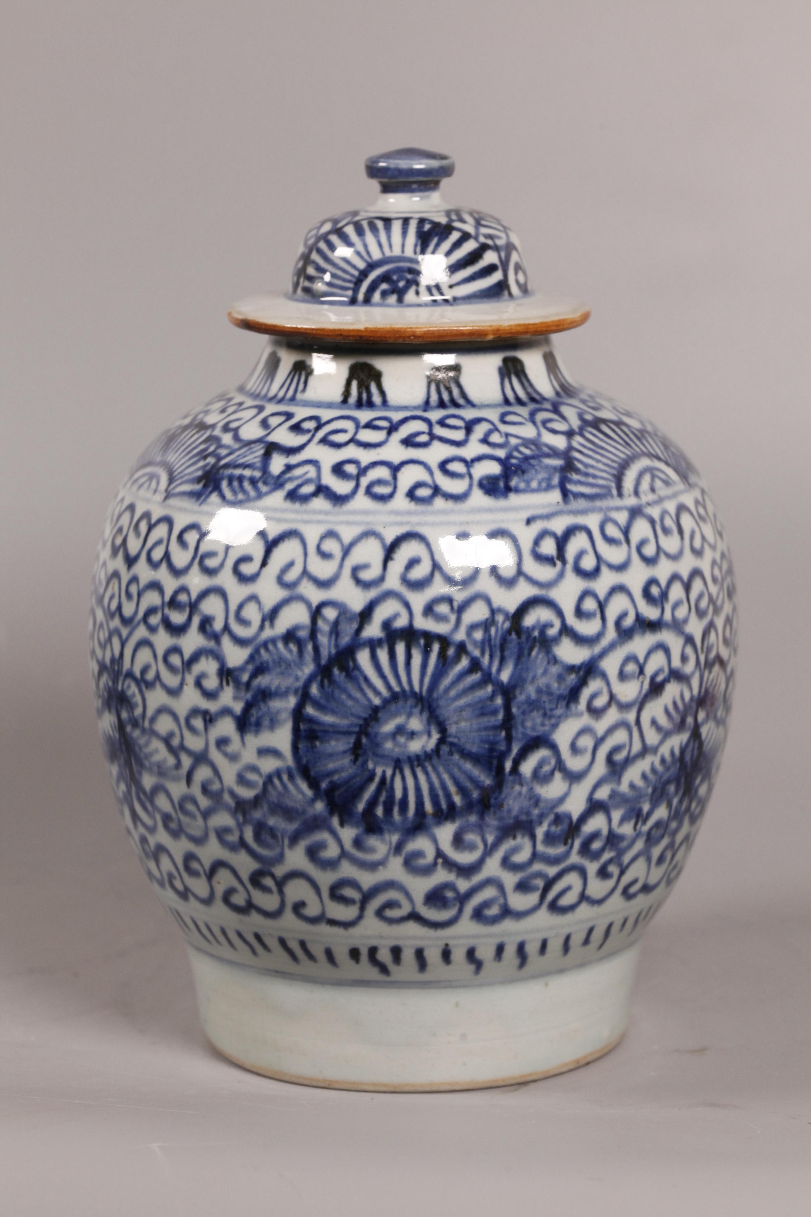 18th Century Chinese blue & white porcelain cover jar, 18th c. For Sale