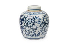 Chinese Blue & White Porcelain Covered Jars with Floral Decoration & Calligraphy