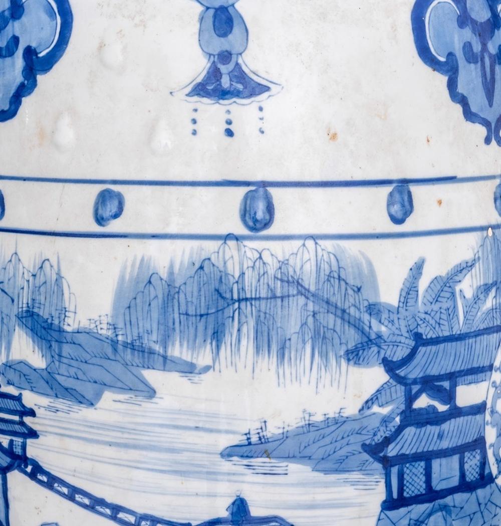 Asian Chinese Blue & White Porcelain Garden Seat or Plant Stand For Sale