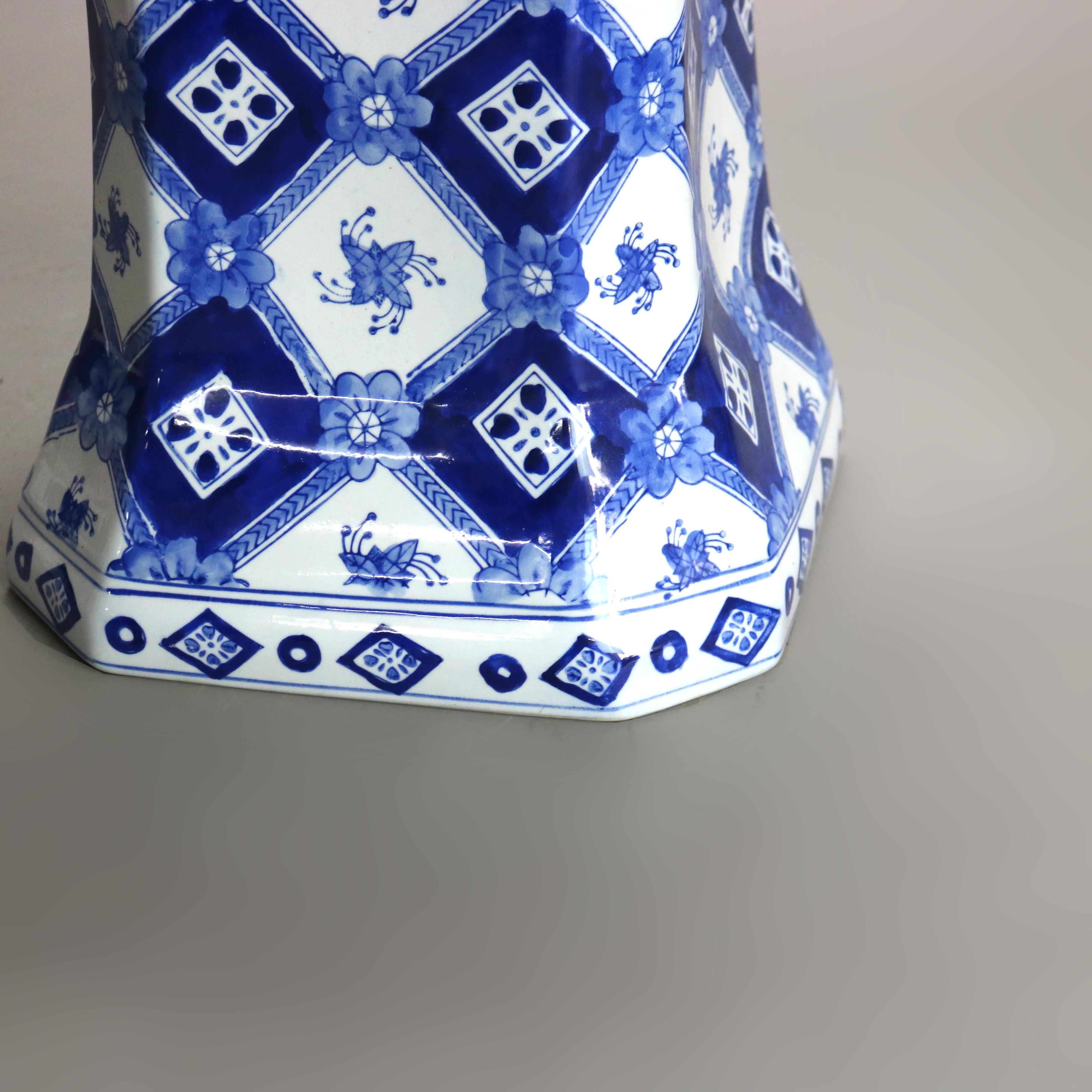 Chinese Blue & White Porcelain Hourglass Form Floral Garden Seat 20thC

Measures - 15 1/2