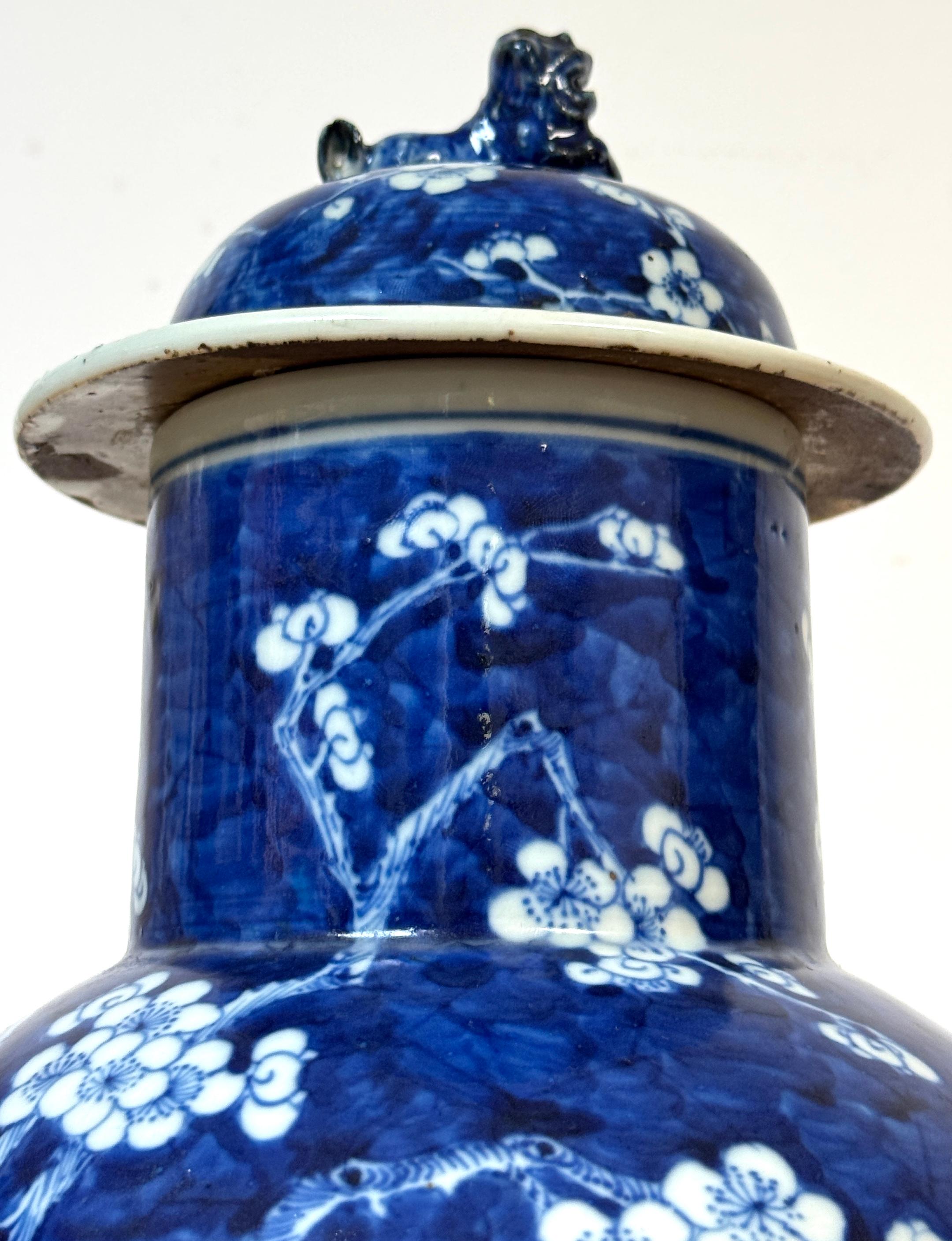 Chinese Blue & White 'Prunus & Birds' Jar/Vase & Cover Earlier Qing Dynasty For Sale 10