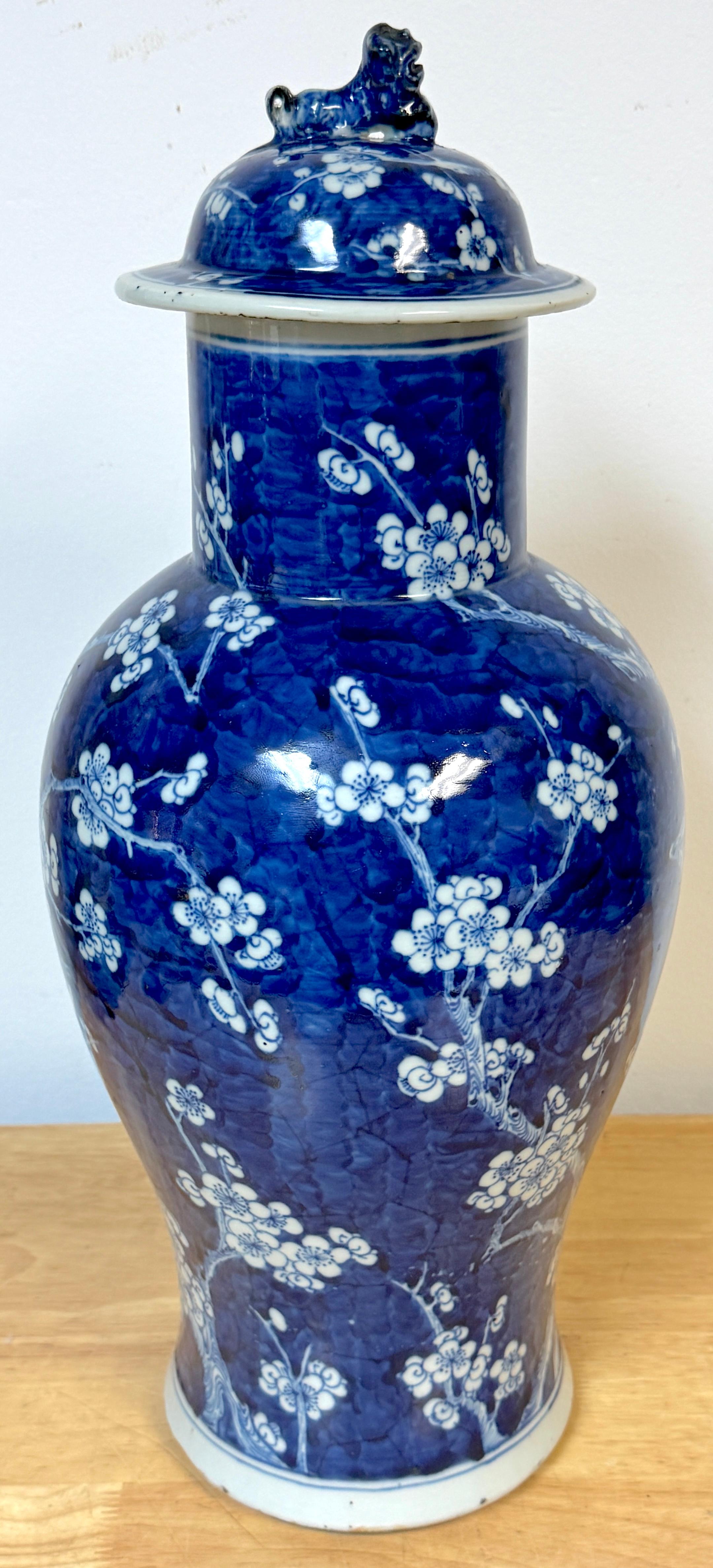Chinese Blue & White 'Prunus & Birds' Jar/Vase & Cover Earlier Qing Dynasty For Sale 1