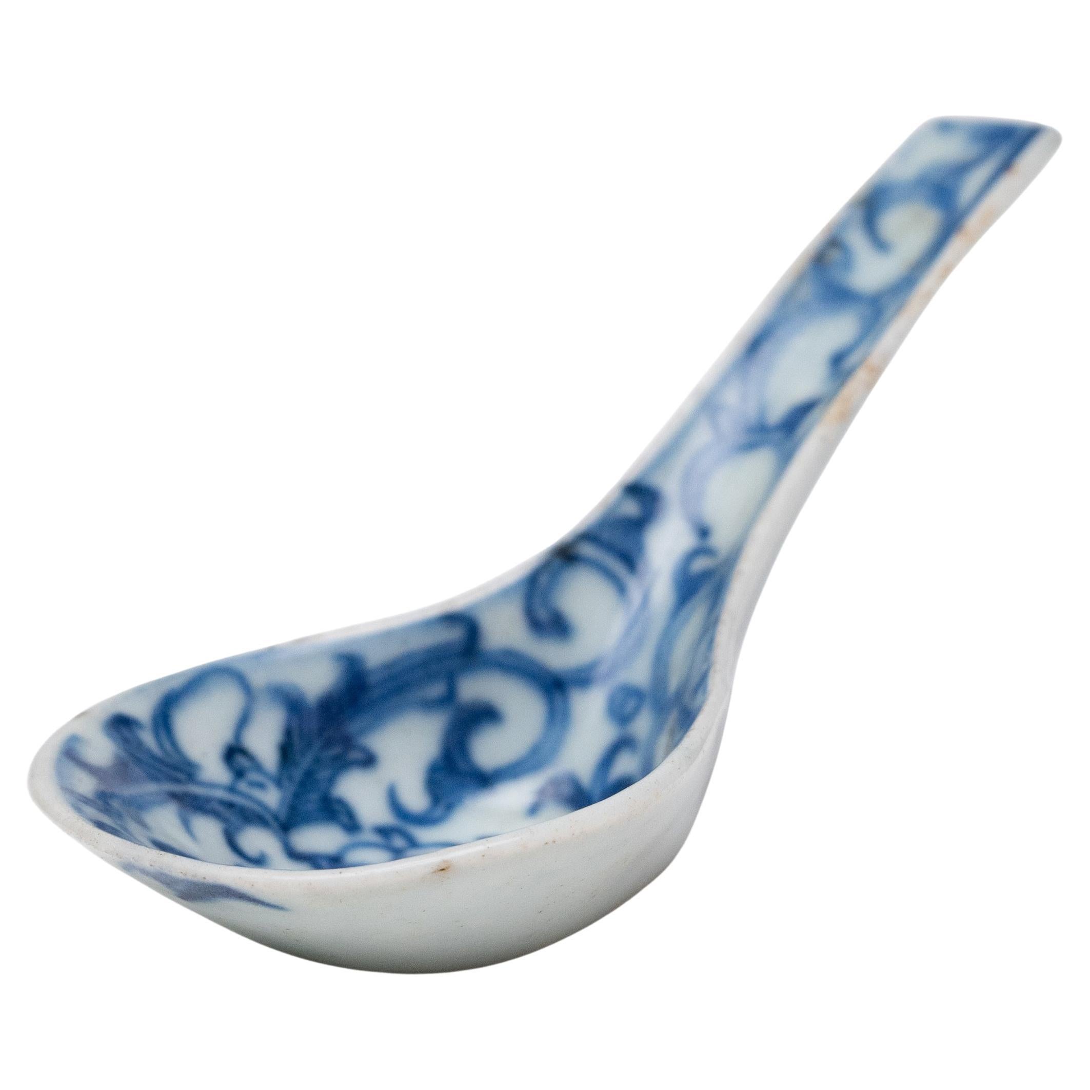 Chinese Blue 
White Soup Spoon, c. 1850 For Sale