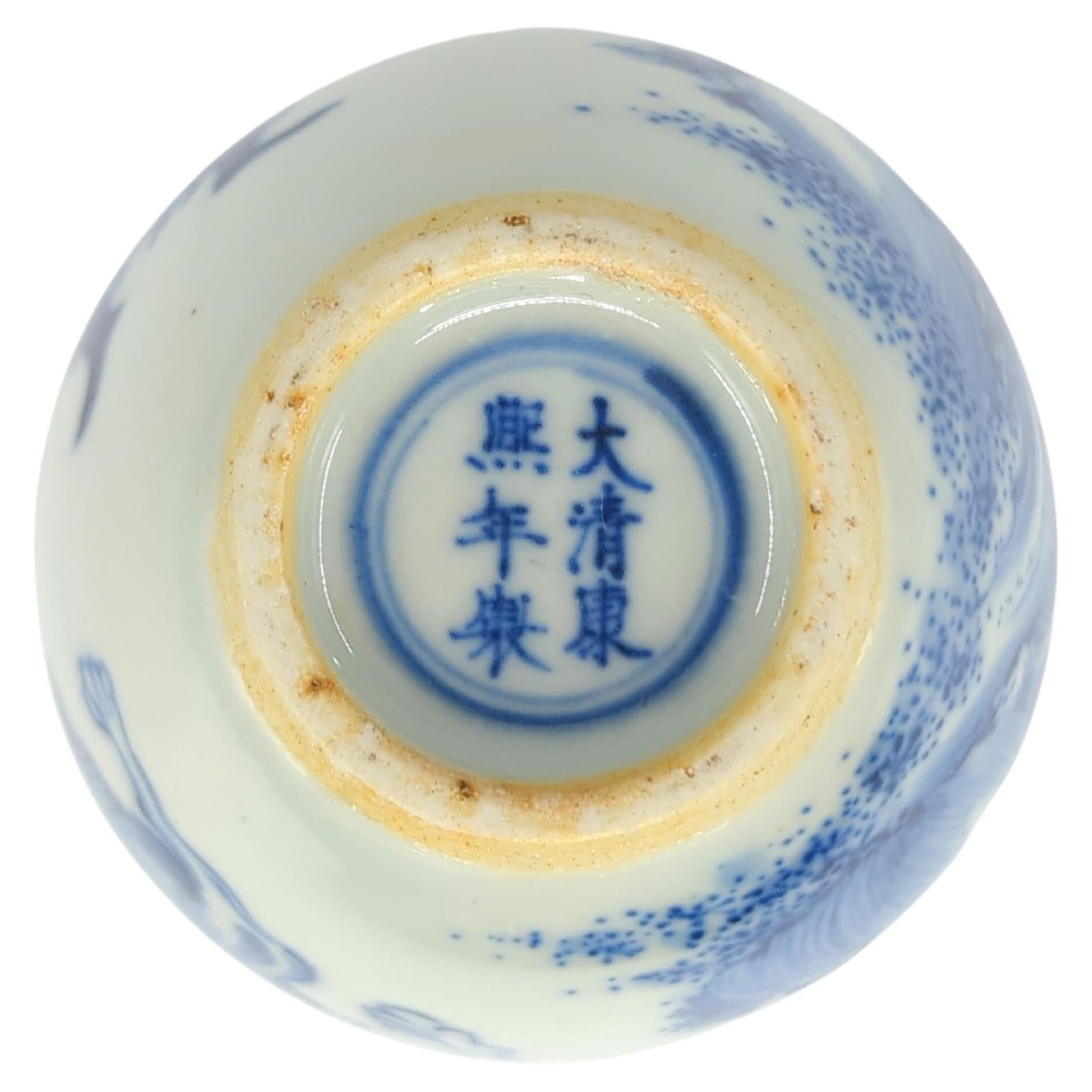 Chinese Blue & White Tea Jar General Taming Qilin, Kangxi Mark, ROC Early 20c In Good Condition For Sale In Richmond, CA