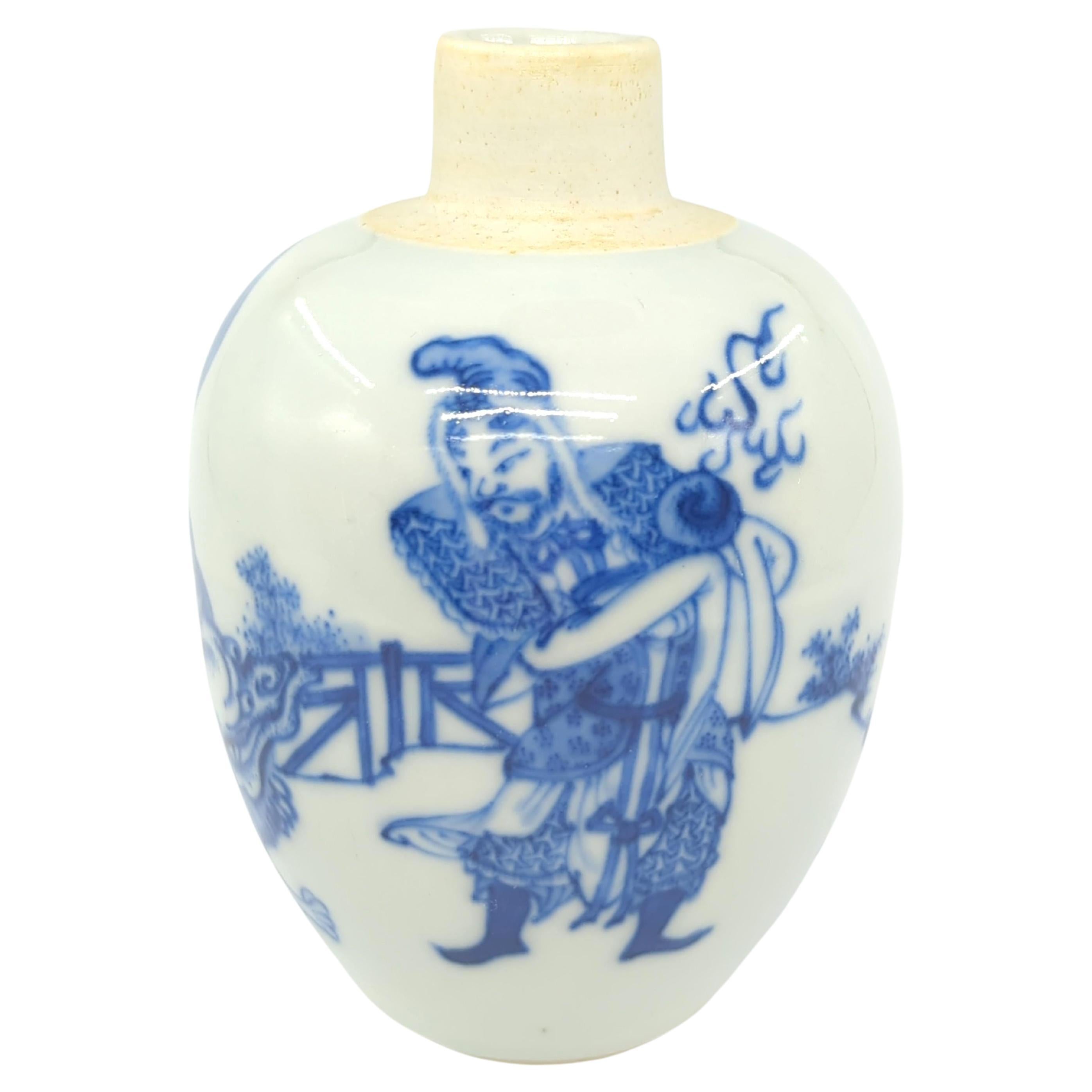 Chinese Blue & White Tea Jar General Taming Qilin, Kangxi Mark, ROC Early 20c For Sale