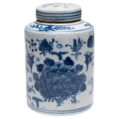 JAR chinois bleu et blanc à feuilles de thé, c. C. 1900