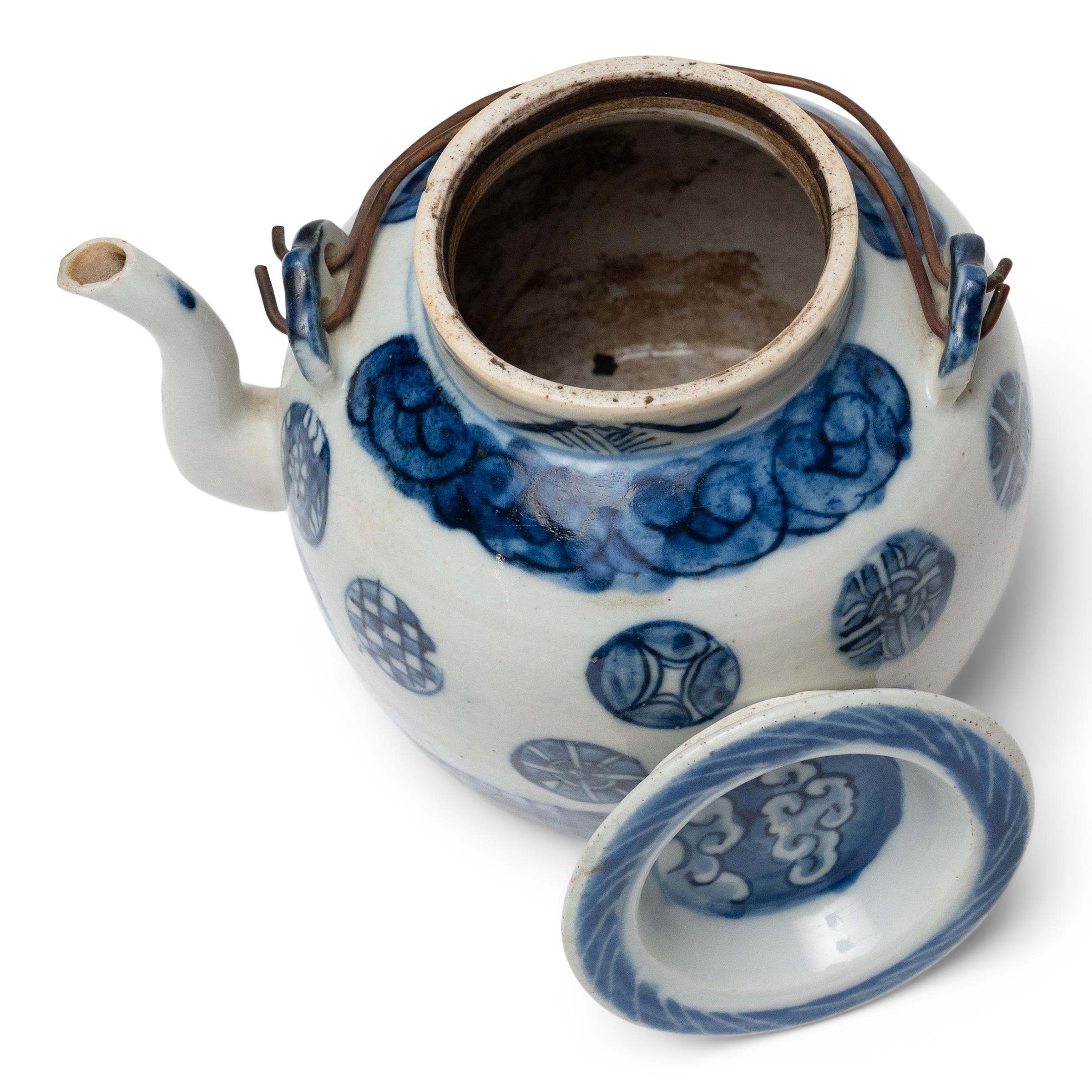 Glazed Chinese Blue & White Tea Pot, c. 1930s For Sale