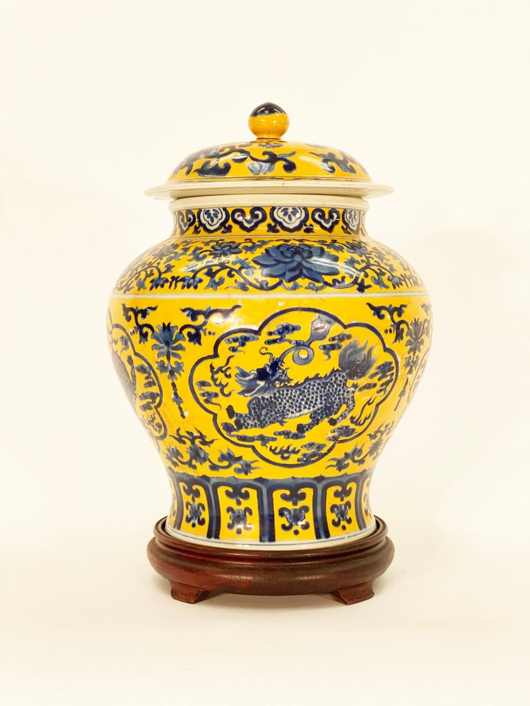 Chinese Blue And Yellow Porcelain Ginger Jar For Sale At 1stdibs