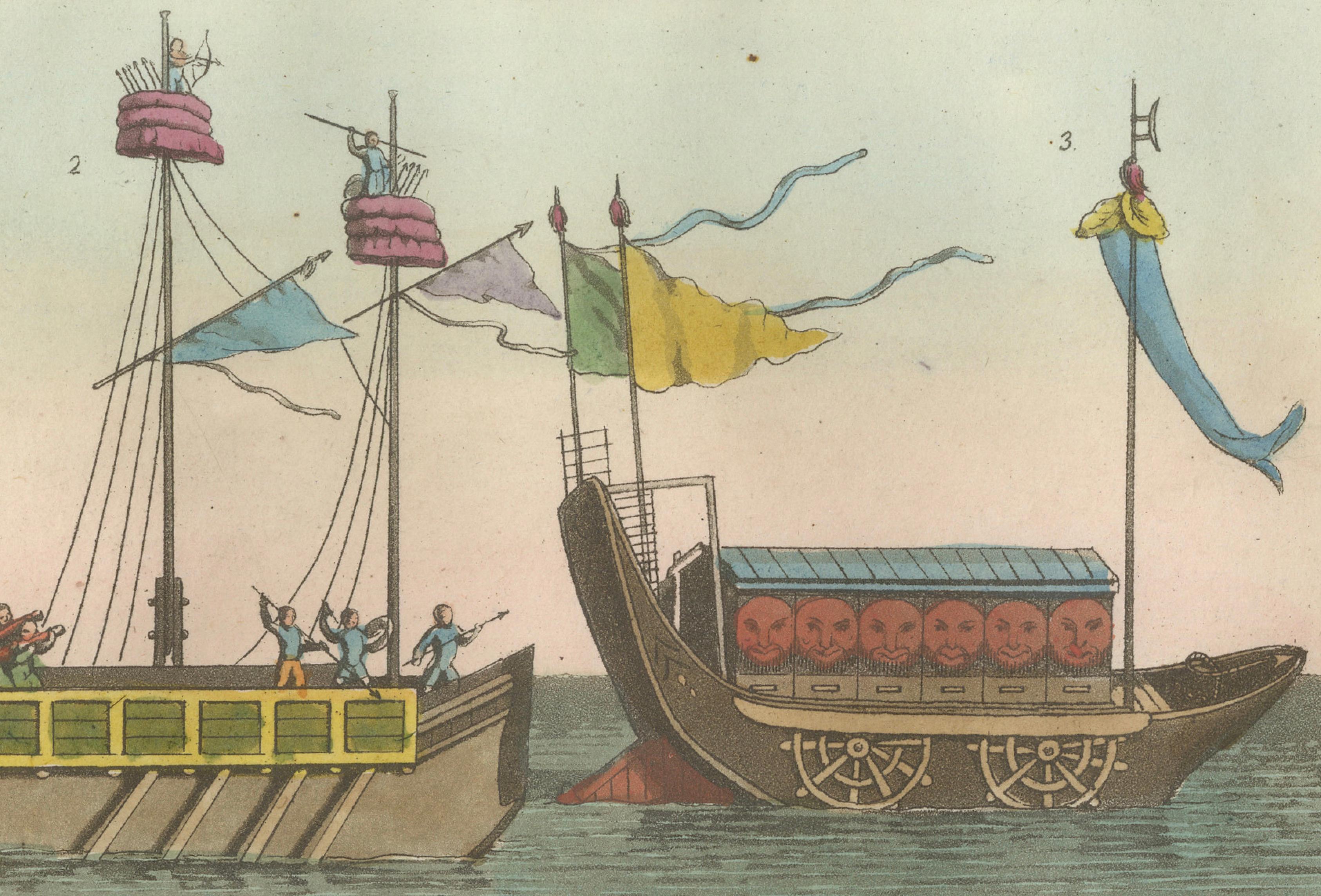 Chinese Boats and River Vessels, Hand-Coloured Ferrario Engraving, 1815