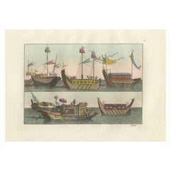 Chinese Boats and River Vessels, Hand-Coloured Ferrario Engraving, 1815