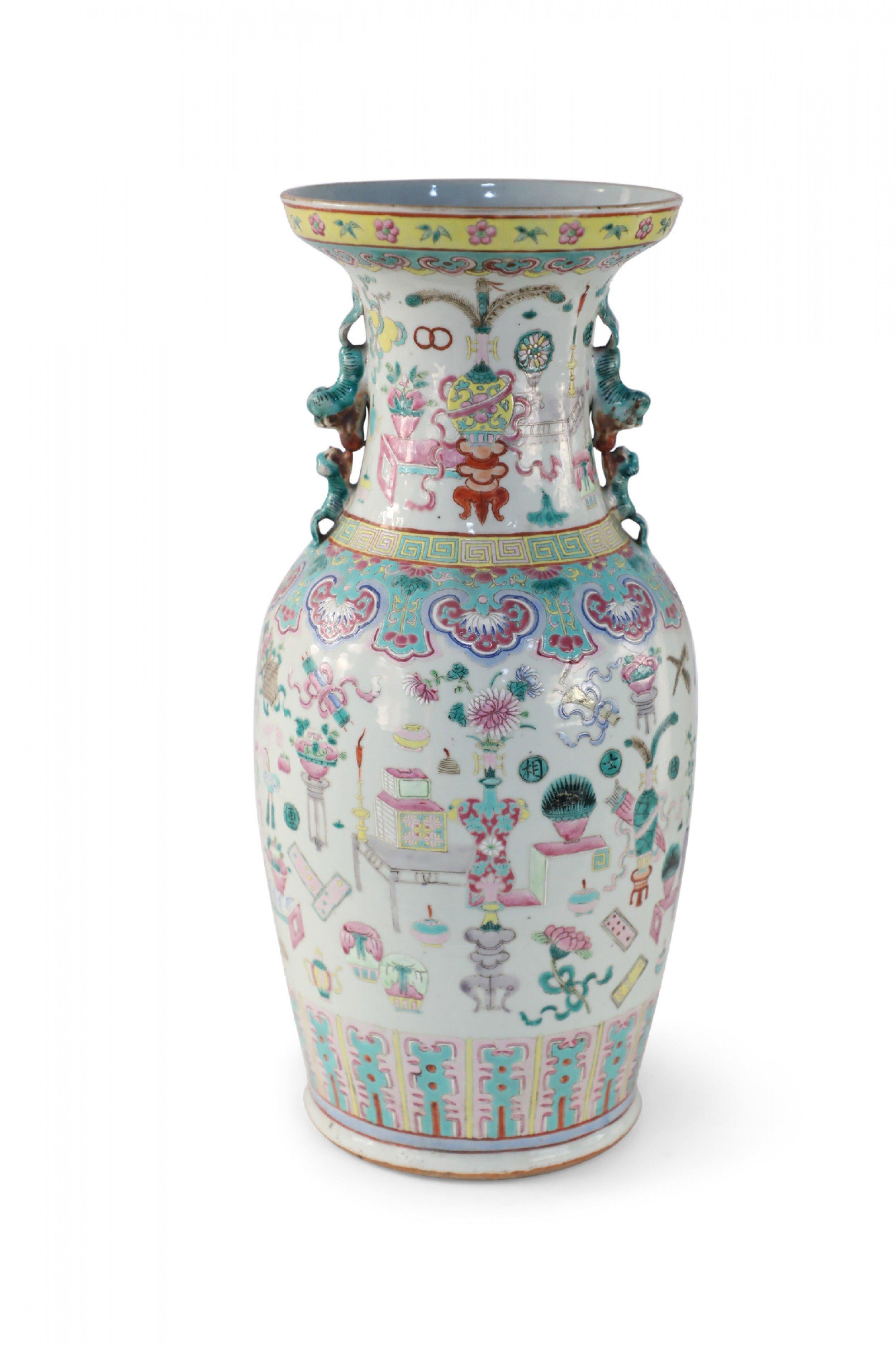 Chinese Bogu Pattern Tiger-Handled Porcelain Vase For Sale 5
