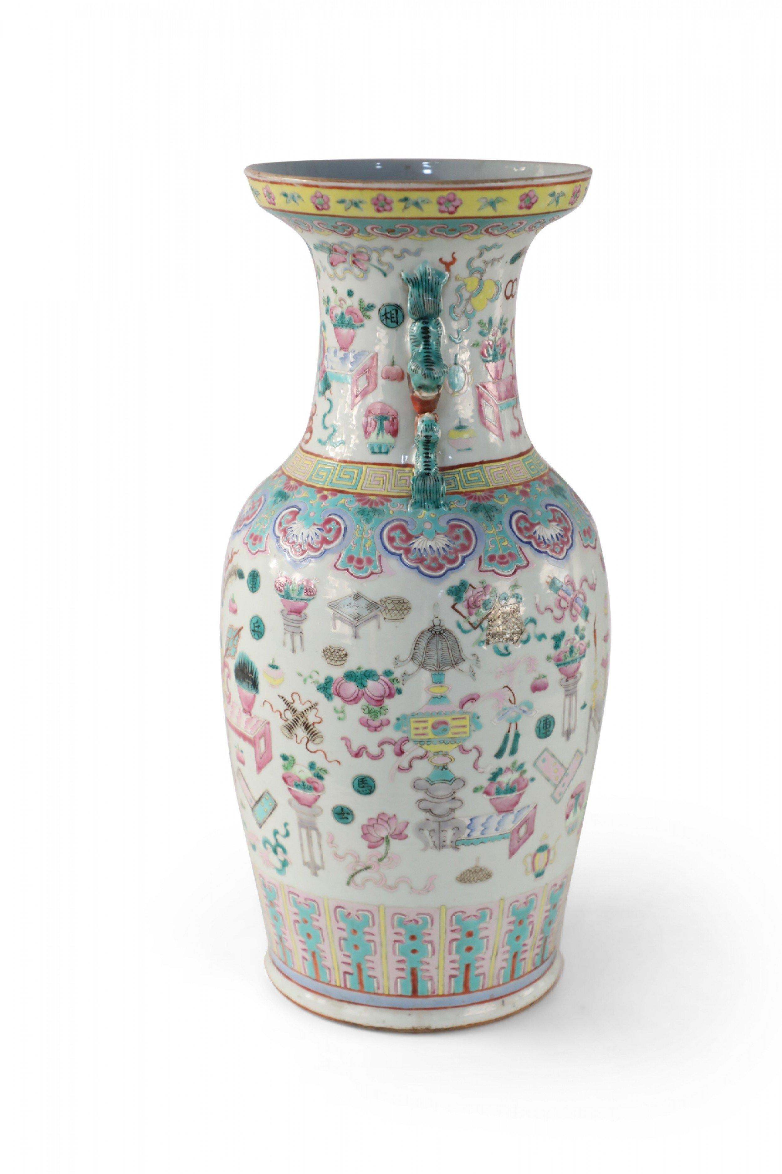 Chinese Bogu Pattern Tiger-Handled Porcelain Vase In Good Condition For Sale In New York, NY
