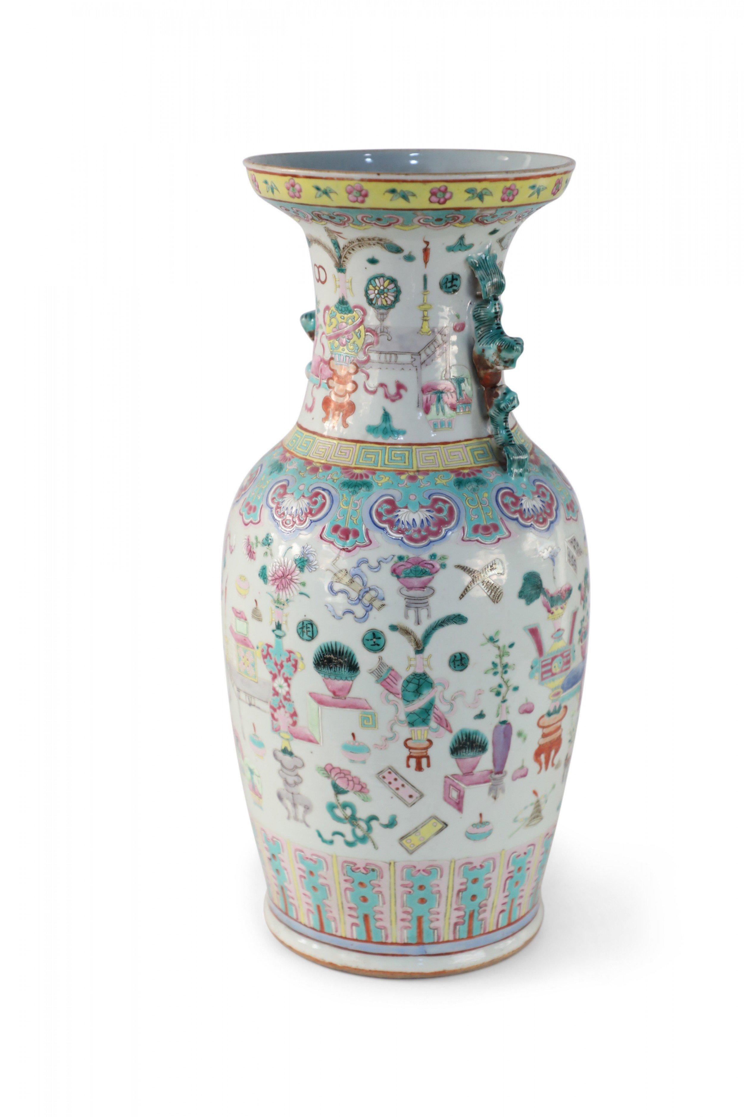 Chinese Bogu Pattern Tiger-Handled Porcelain Vase For Sale 1