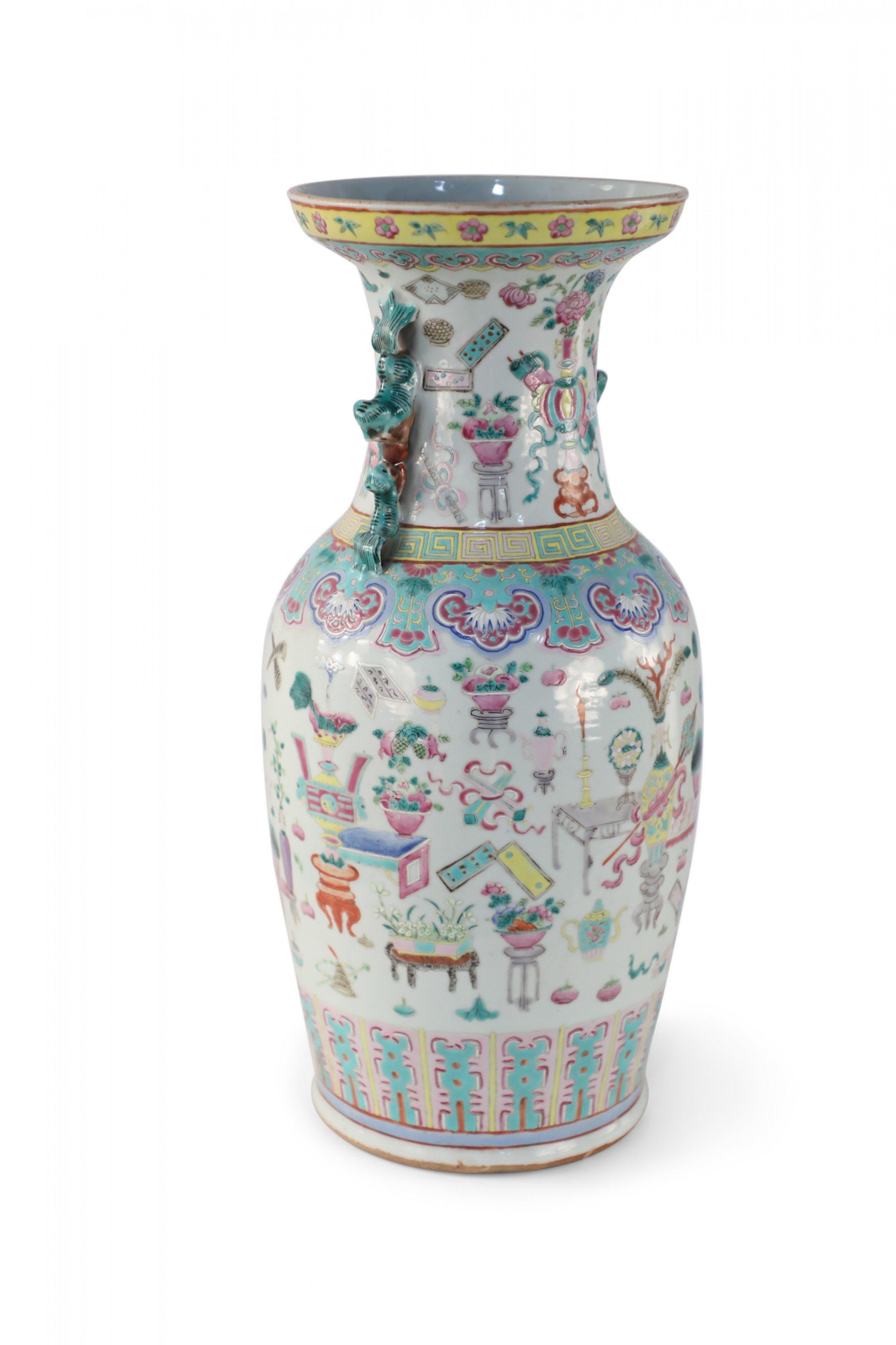 Chinese Bogu Pattern Tiger-Handled Porcelain Vase For Sale 2