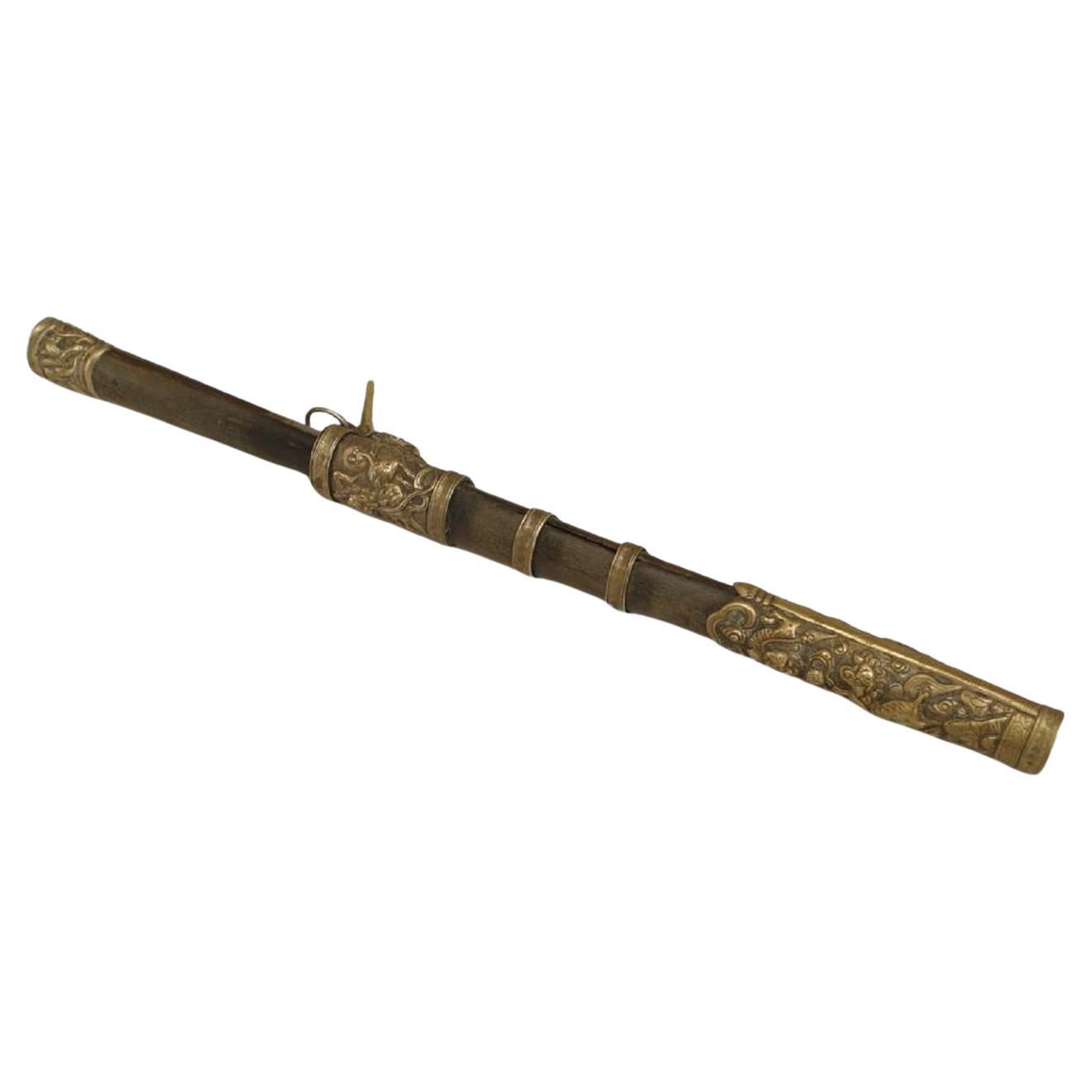 Asian Chinese-style (19th Century) dagger with a bone and silver-plate handle and sheath.

Condition: Good; Wear consistent with age and use