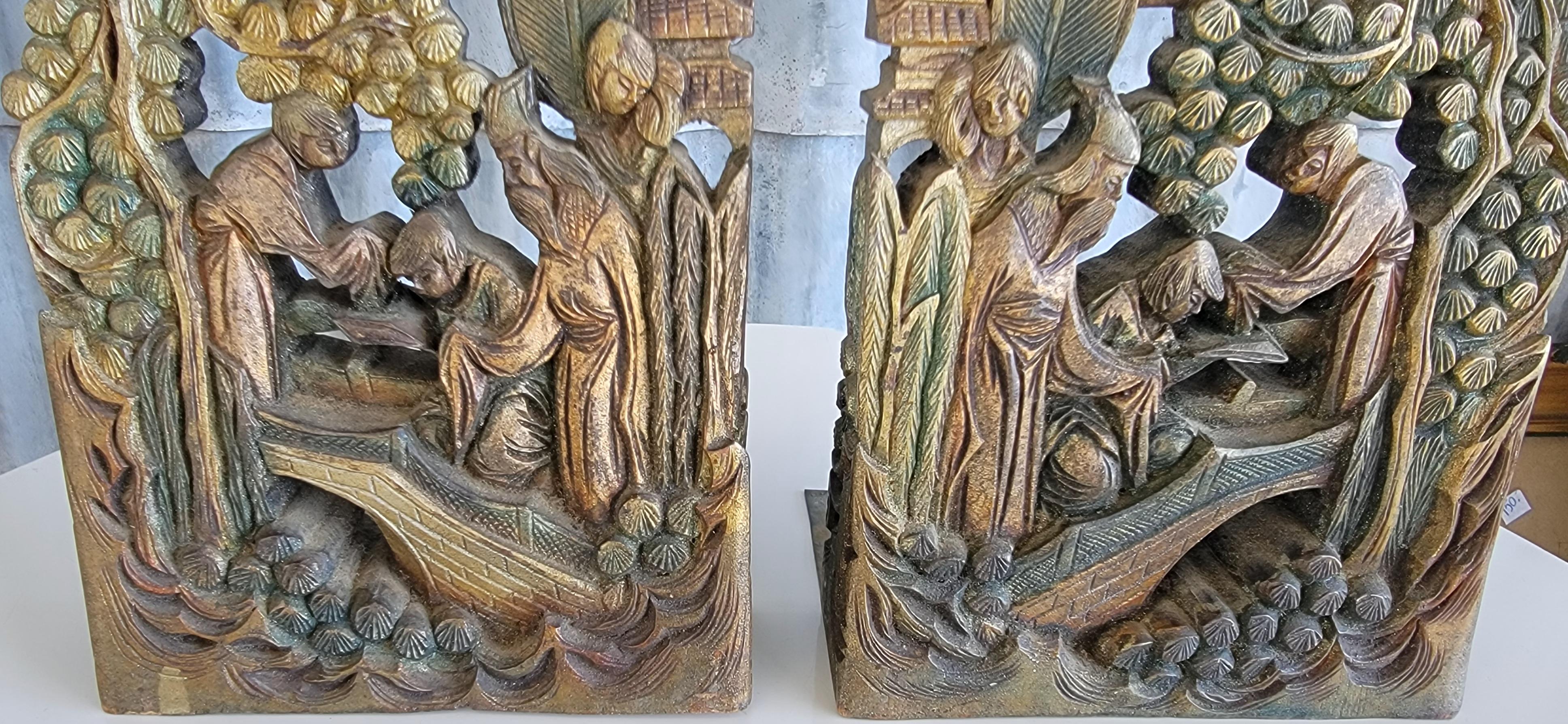 Chinese Bookends Hand Carved Figural For Sale 3