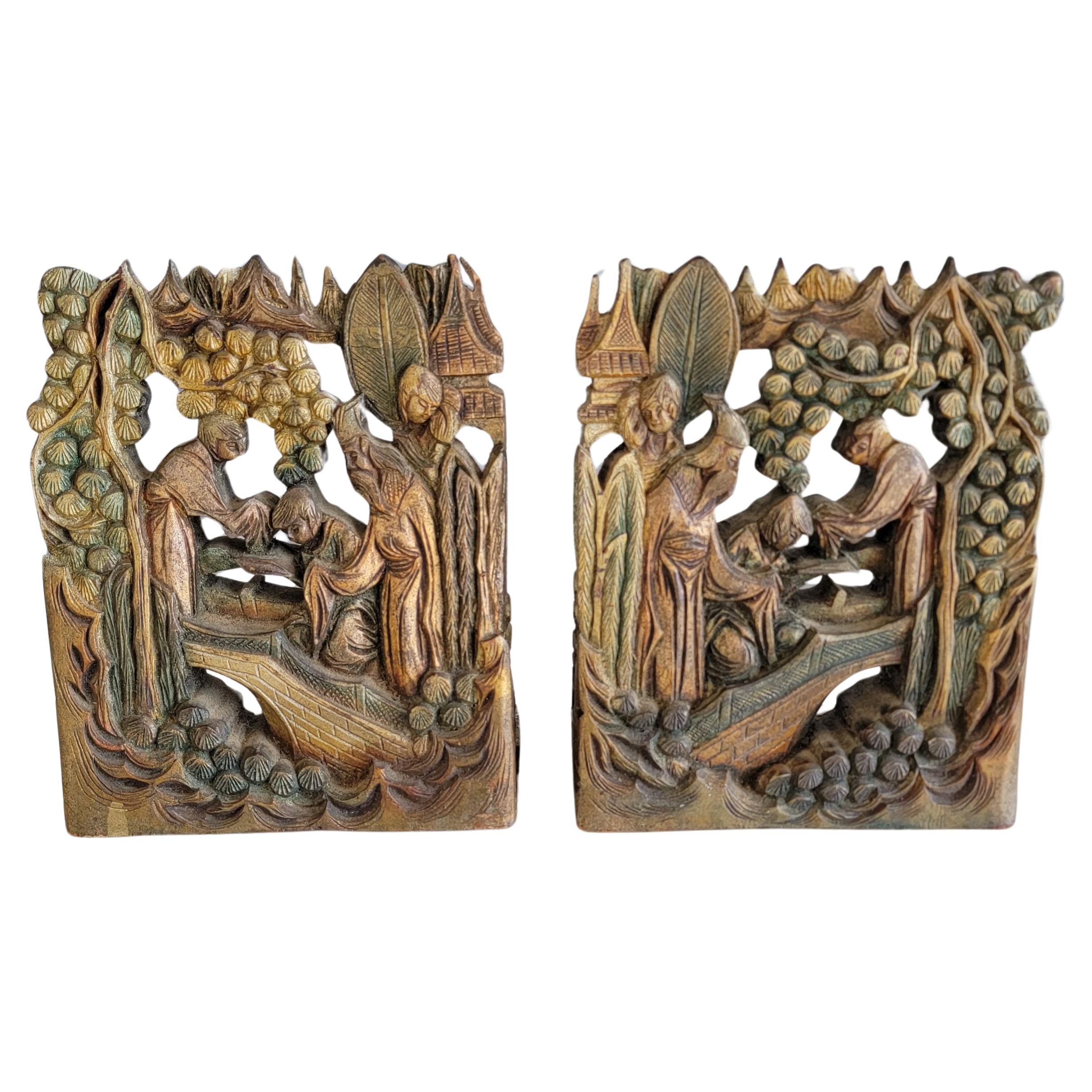 Chinese Bookends Hand Carved Figural