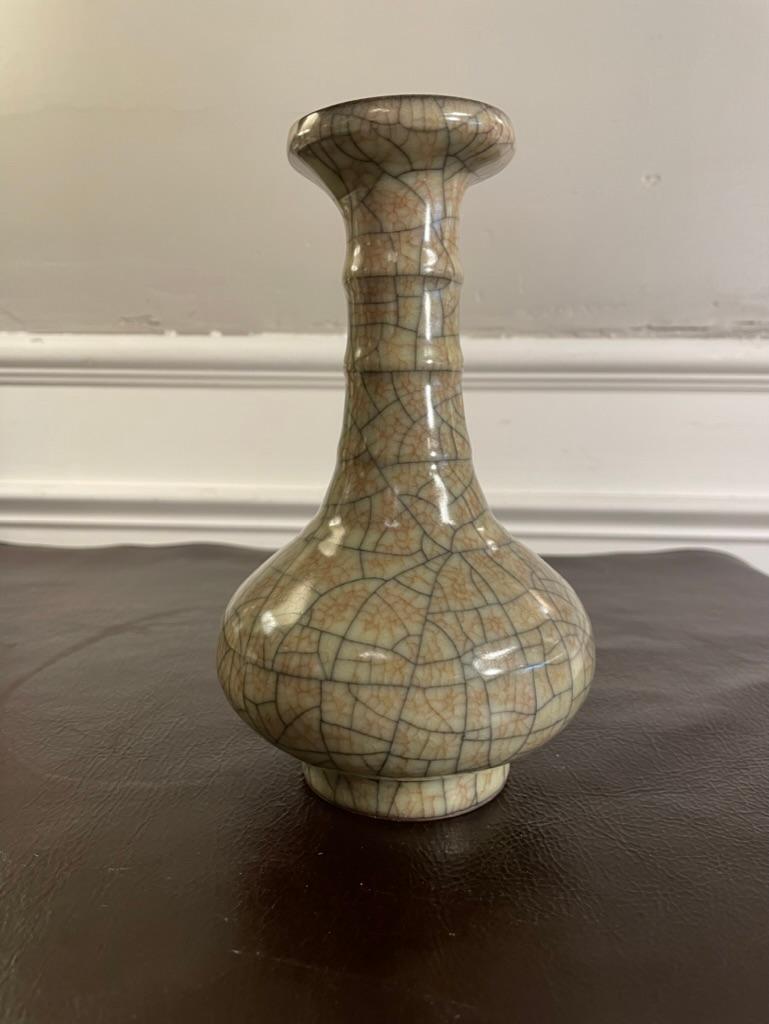 Chinese Bottle Form Crackle Glazed Vase In Good Condition In Stamford, CT