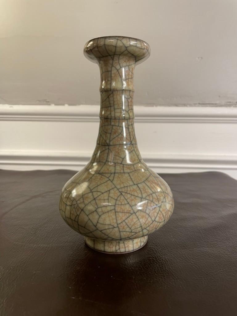 Ceramic Chinese Bottle Form Crackle Glazed Vase