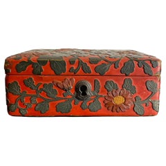 Antique Chinese Box Cinnabar Lacquered Red and Black, 19th Century