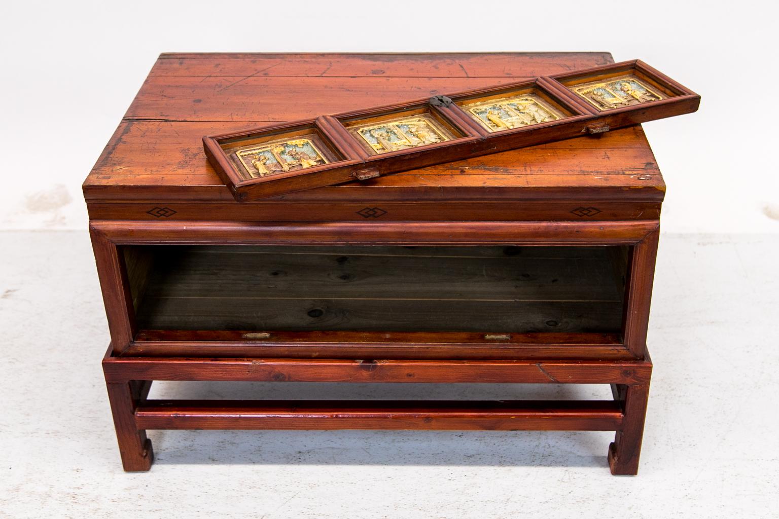 Wood Chinese Box on Stand For Sale
