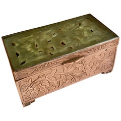 Used Chinese Brass and Carved Jade Box