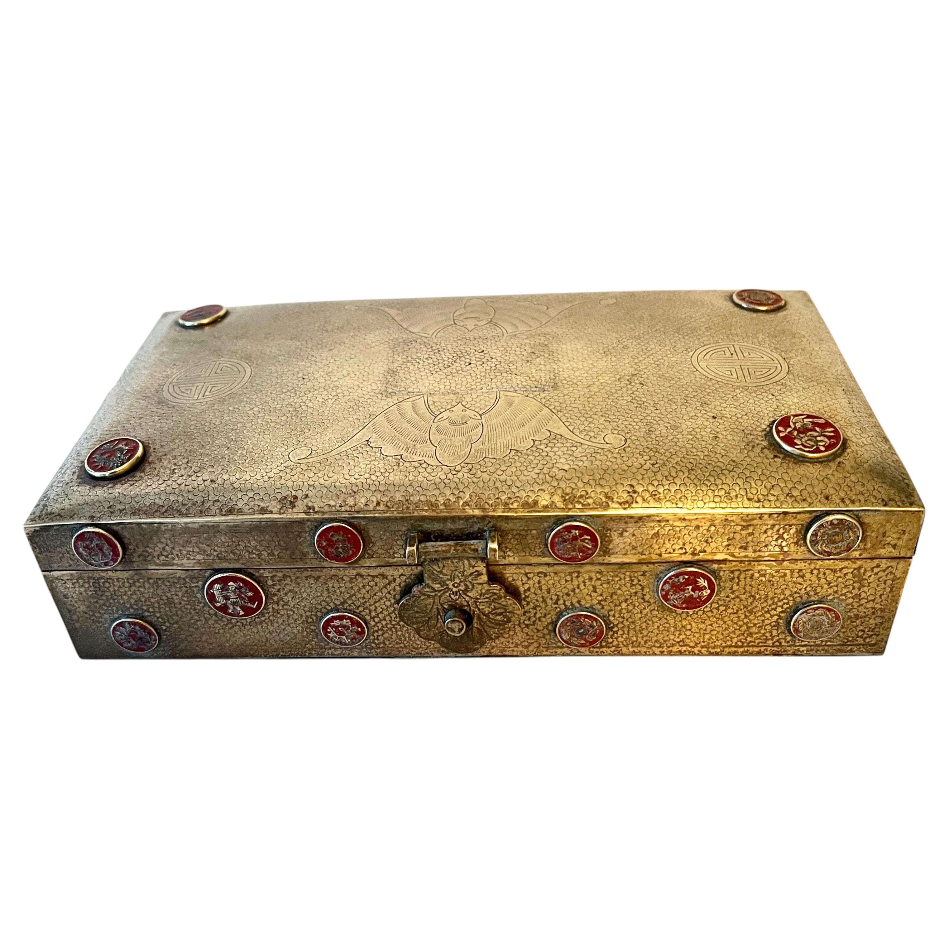 Chinese Brass Bronze Enamel Double Blessing Cloisonne Box
