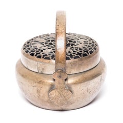 Chinese Brass Coal Brazier with Lotus Bud Lid, c. 1850